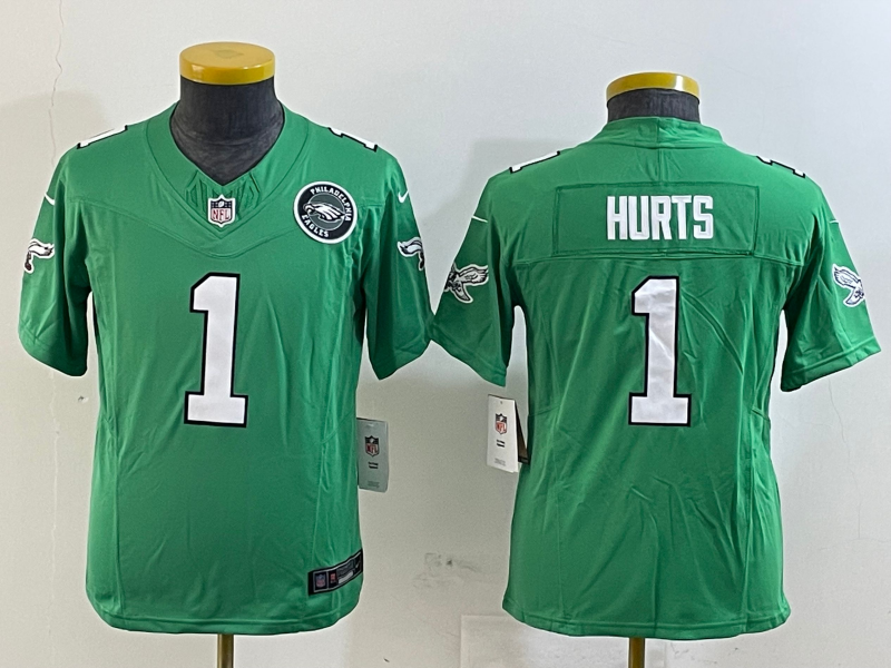 Youth 2025 Philadelphia Eagles #1 Hurts green Nike NFL jersey style 5->youth nfl jersey->Youth Jersey